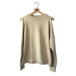 Varley Cold Shoulder Terry Crewneck Pullover Sweatshirt in Beige SZ Small EUC
